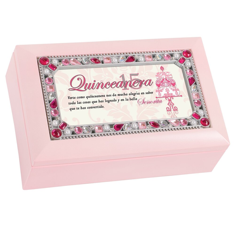 3269 Verte Como Quinceañera nos da Alegria Matte Pink Jewelry Music Box